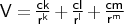 $V = \frac{ck}{r^{k}} + \frac{cl}{r^{l}} + \frac{cm}{r^{m}}$